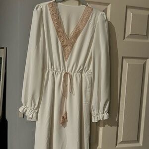 Elegant White Dress with Crochet Type Detail